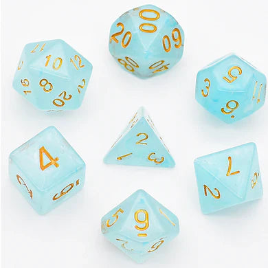 Cyan Silk Translucent Dice RPG Dice Set